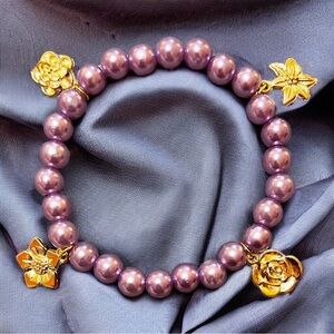Lavender Purple beaded 4 Flower Charm Bracelet
